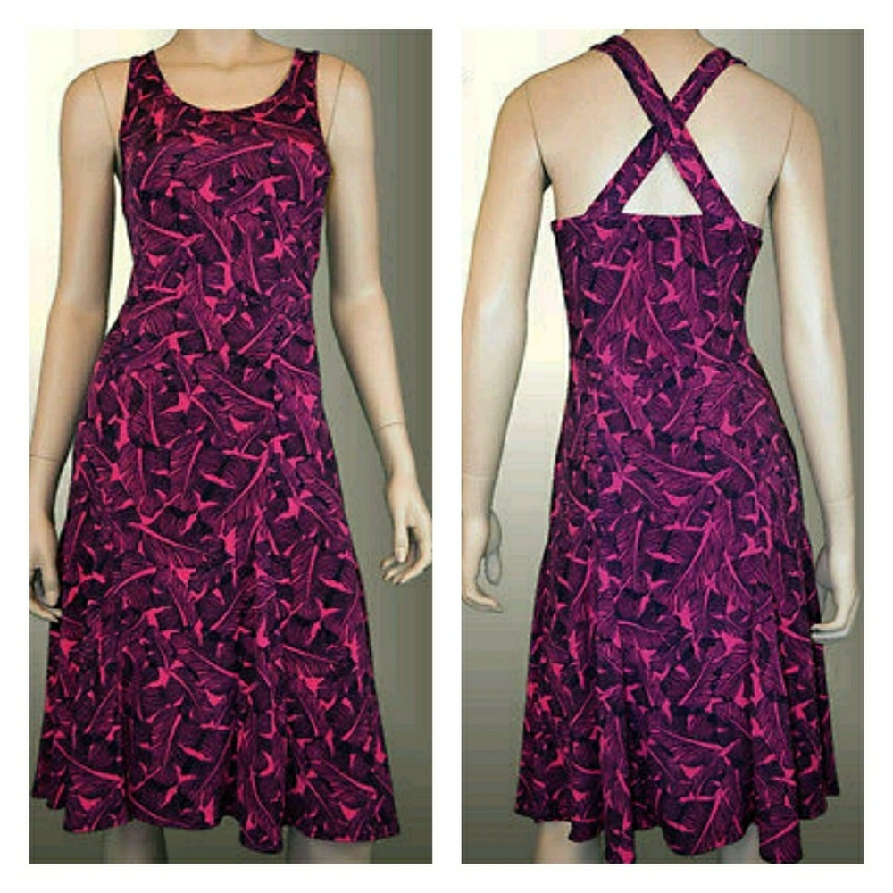 Banana Republic Fuchsia/Navy Print Halter Dress Sz L